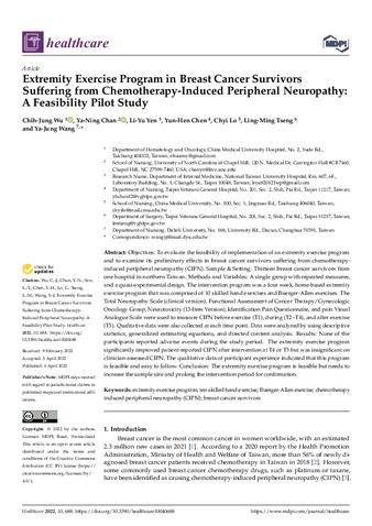 Extremity Exercise Program in Breast Cancer Survivors Suffering from Chemotherapy-Induced Peripheral Neuropathy: A Feasibility Pilot Study thumbnail