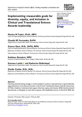 Implementing measurable goals for diversity, equity, and inclusion in Clinical and Translational Science Awards leadership thumbnail