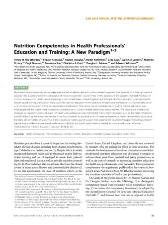 Nutrition Competencies in Health Professionals' Education and Training: A New Paradigm