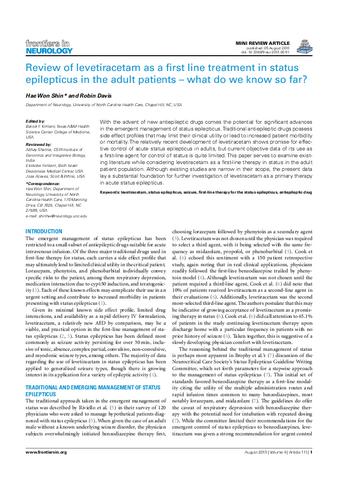 Review of Levetiracetam as a First Line Treatment in Status Epilepticus in the Adult Patients – What Do We Know so Far? thumbnail