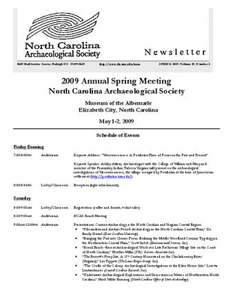 North Carolina Archaeological Society Newsletter Volume 19 Number 1 thumbnail
