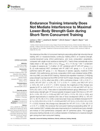 Endurance Training Intensity Does Not Mediate Interference to Maximal Lower-Body Strength Gain during Short-Term Concurrent Training thumbnail