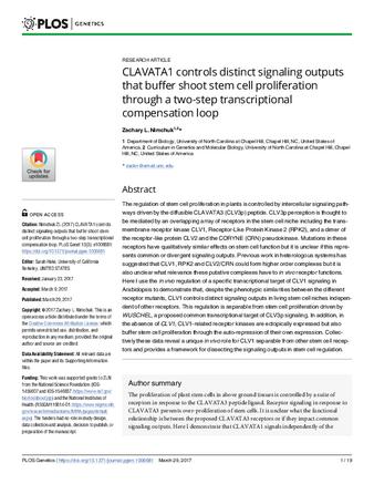 CLAVATA1 controls distinct signaling outputs that buffer shoot stem cell proliferation through a two-step transcriptional compensation loop thumbnail