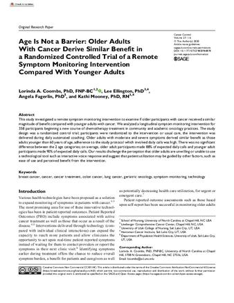 Age Is Not a Barrier: Older Adults With Cancer Derive Similar Benefit in a Randomized Controlled Trial of a Remote Symptom Monitoring Intervention Compared With Younger Adults thumbnail