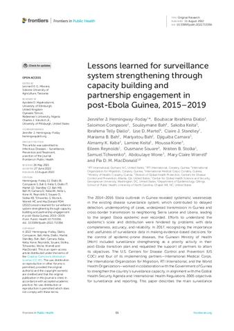 Lessons learned for surveillance system strengthening through capacity building and partnership engagement in post-Ebola Guinea, 2015–2019 thumbnail