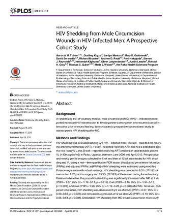 HIV Shedding from Male Circumcision Wounds in HIV-Infected Men: A Prospective Cohort Study thumbnail