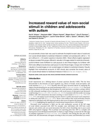 Increased reward value of non-social stimuli in children and adolescents with autism thumbnail