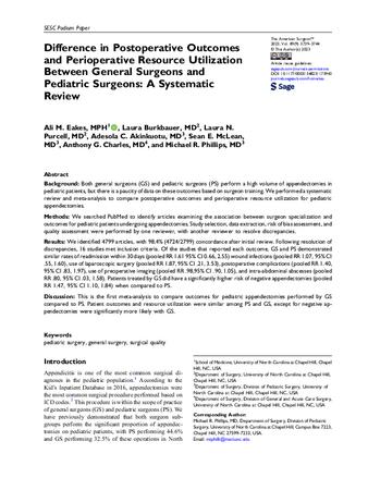 Difference in Postoperative Outcomes and Perioperative Resource Utilization Between General Surgeons and Pediatric Surgeons: A Systematic Review thumbnail