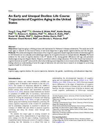 An Early and Unequal Decline: Life Course Trajectories of Cognitive Aging in the United States