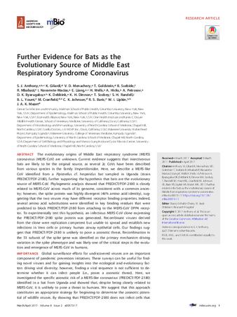 Further Evidence for Bats as the Evolutionary Source of Middle East Respiratory Syndrome Coronavirus thumbnail