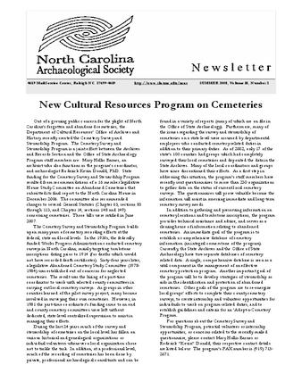 North Carolina Archaeological Society Newsletter Volume 18 Number 2 thumbnail
