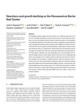 Nearshore coral growth declining on the Mesoamerican Barrier Reef System thumbnail
