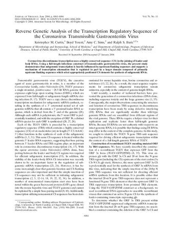 Reverse Genetic Analysis of the Transcription Regulatory Sequence of the Coronavirus Transmissible Gastroenteritis Virus thumbnail