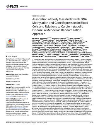 Association of Body Mass Index with DNA Methylation and Gene Expression in Blood Cells and Relations to Cardiometabolic Disease: A Mendelian Randomization Approach thumbnail