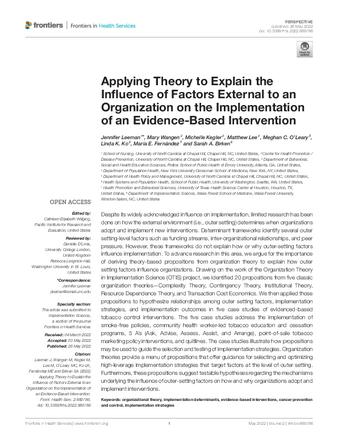 Applying Theory to Explain the Influence of Factors External to an Organization on the Implementation of an Evidence-Based Intervention thumbnail