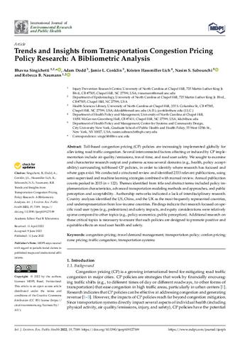 Trends and Insights from Transportation Congestion Pricing Policy Research: A Bibliometric Analysis thumbnail