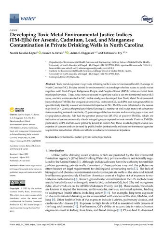 Developing Toxic Metal Environmental Justice Indices (TM-EJIs) for Arsenic, Cadmium, Lead, and Manganese Contamination in Private Drinking Wells in North Carolina thumbnail