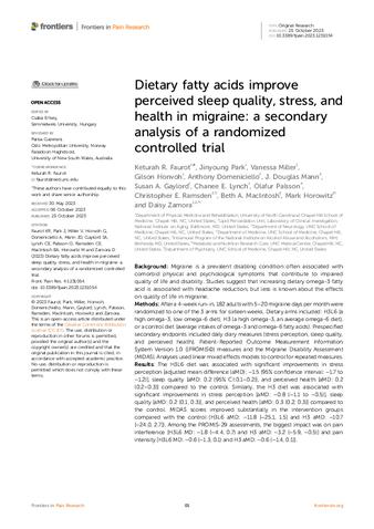 Dietary fatty acids improve perceived sleep quality, stress, and health in migraine: a secondary analysis of a randomized controlled trial thumbnail