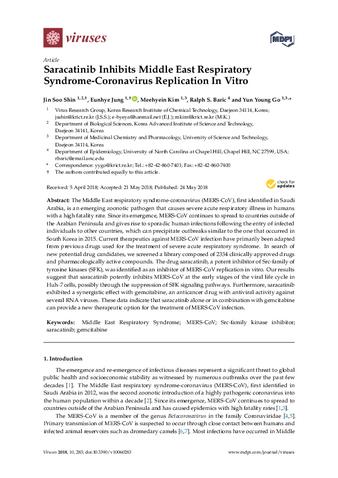 Saracatinib Inhibits Middle East Respiratory Syndrome-Coronavirus Replication In Vitro thumbnail