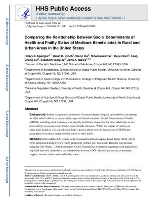 Comparing the Relationship Between Social Determinants of Health and Frailty Status of Medicare Beneficiaries in Rural and Urban Areas in the United States. thumbnail