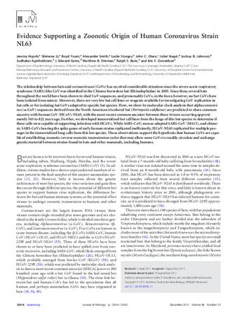 Evidence Supporting a Zoonotic Origin of Human Coronavirus Strain NL63 thumbnail