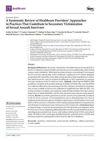 A Systematic Review of Healthcare Providers’ Approaches to Practices That Contribute to Secondary Victimization of Sexual Assault Survivors thumbnail