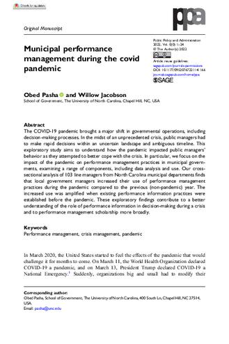 Municipal performance management during the covid pandemic thumbnail