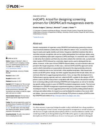 indCAPS: A tool for designing screening primers for CRISPR/Cas9 mutagenesis events thumbnail