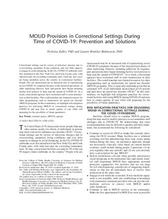 MOUD Provision in Correctional Settings During Time of COVID-19 : Prevention and Solutions thumbnail