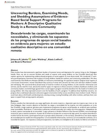 Uncovering Burdens, Examining Needs, and Shedding Assumptions of Evidence-Based Social Support Programs for Mothers: A Descriptive Qualitative Study in a Remote Community thumbnail