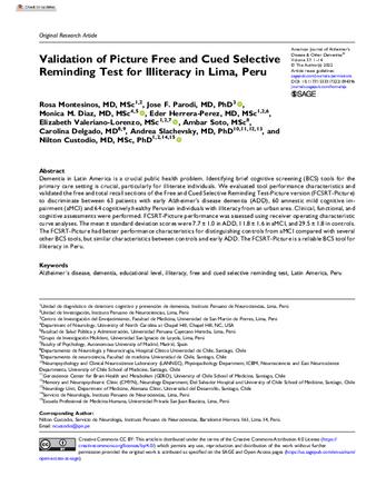 Validation of Picture Free and Cued Selective Reminding Test for Illiteracy in Lima, Peru