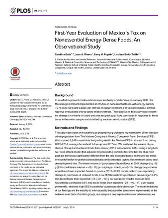 First-Year Evaluation of Mexico’s Tax on Nonessential Energy-Dense Foods: An Observational Study thumbnail