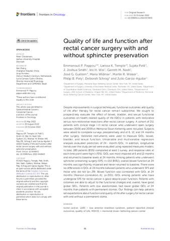 Quality of life and function after rectal cancer surgery with and without sphincter preservation thumbnail
