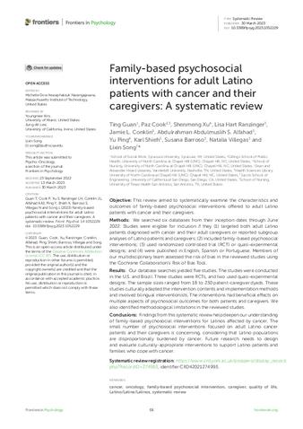 Family-based psychosocial interventions for adult Latino patients with cancer and their caregivers: A systematic review thumbnail