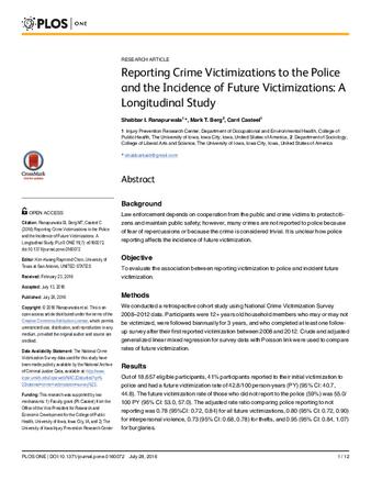 Reporting crime victimizations to the police and the incidence of future victimizations: A longitudinal study thumbnail