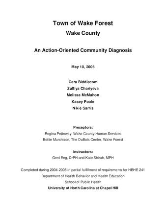 Town of Wake Forest, Wake County : an action-oriented community diagnosis thumbnail