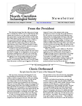 North Carolina Archaeological Society Newsletter Volume 17 Number 3 thumbnail