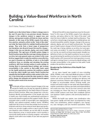 Building a Value-Based Workforce in North Carolina