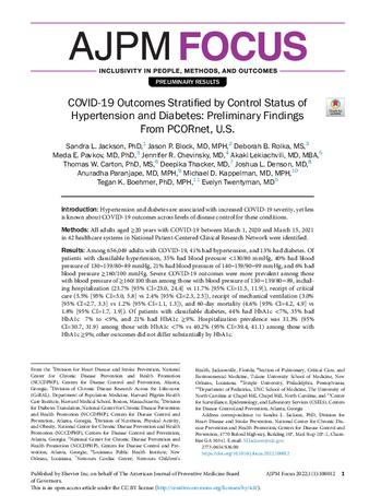 COVID-19 Outcomes Stratified by Control Status of Hypertension and Diabetes: Preliminary Findings From PCORnet, U.S thumbnail