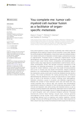 You complete me: tumor cell-myeloid cell nuclear fusion as a facilitator of organ-specific metastasis