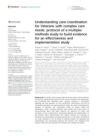 Understanding care coordination for Veterans with complex care needs: protocol of a multiple-methods study to build evidence for an effectiveness and implementation study thumbnail