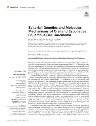 Editorial: Genetics and Molecular Mechanisms of Oral and Esophageal Squamous Cell Carcinoma thumbnail