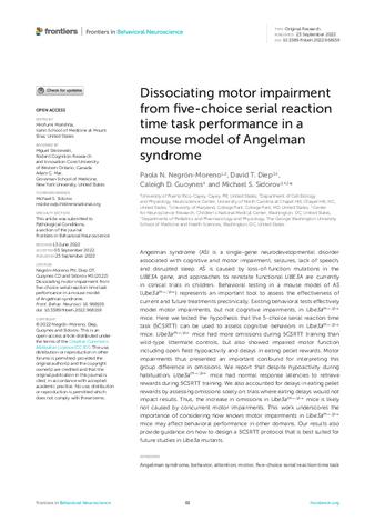 Dissociating motor impairment from five-choice serial reaction time task performance in a mouse model of Angelman syndrome thumbnail