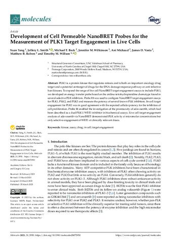 Development of Cell Permeable NanoBRET Probes for the Measurement of PLK1 Target Engagement in Live Cells thumbnail