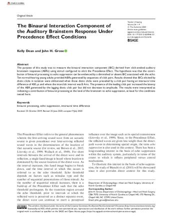 The Binaural Interaction Component of the Auditory Brainstem Response Under Precedence Effect Conditions thumbnail