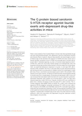 The G protein biased serotonin 5-HT2A receptor agonist lisuride exerts anti-depressant drug-like activities in mice