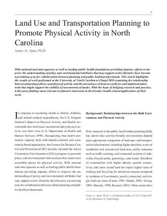 Land Use and Transportation Planning to Promote Physical Activity in North Carolina thumbnail