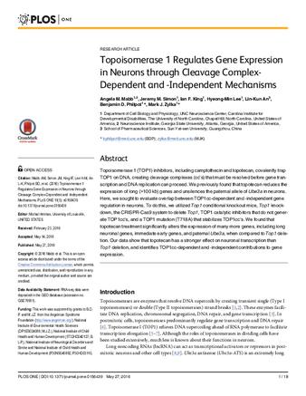 Topoisomerase 1 Regulates Gene Expression in Neurons through Cleavage Complex-Dependent and -Independent Mechanisms thumbnail