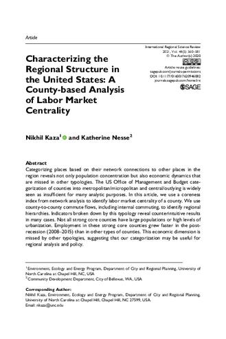 Characterizing the Regional Structure in the United States: A County-based Analysis of Labor Market Centrality thumbnail