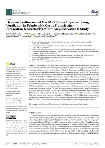 Dynamic Perfluorinated Gas MRI Shows Improved Lung Ventilation in People with Cystic Fibrosis after Elexacaftor/Tezacaftor/Ivacaftor: An Observational Study thumbnail